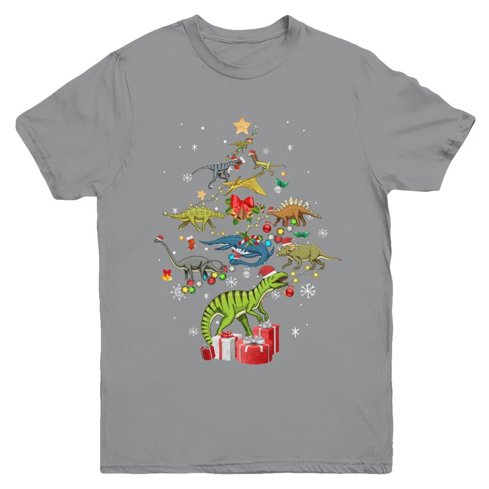 Tree Rex Funny Dinosaur Christmas Tree Kids Gift Youth-Youth Shirt-Youth T-Shirt-Sport Grey