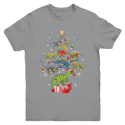 Tree Rex Funny Dinosaur Christmas Tree Kids Gift Youth-Youth Shirt-Youth T-Shirt-Sport Grey