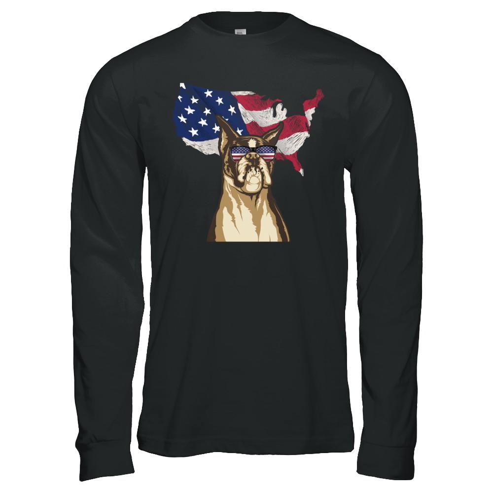 Funny Patriot Boxer Dog 4Th Of July American Flag-T-Shirt & Hoodie-Long Sleeve T-Shirt-Black