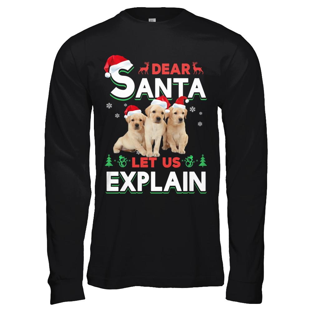 Dear Santa Funny Yellow Labrador Puppies Christmas Gift-T-Shirt & Hoodie-Long Sleeve T-Shirt-Black