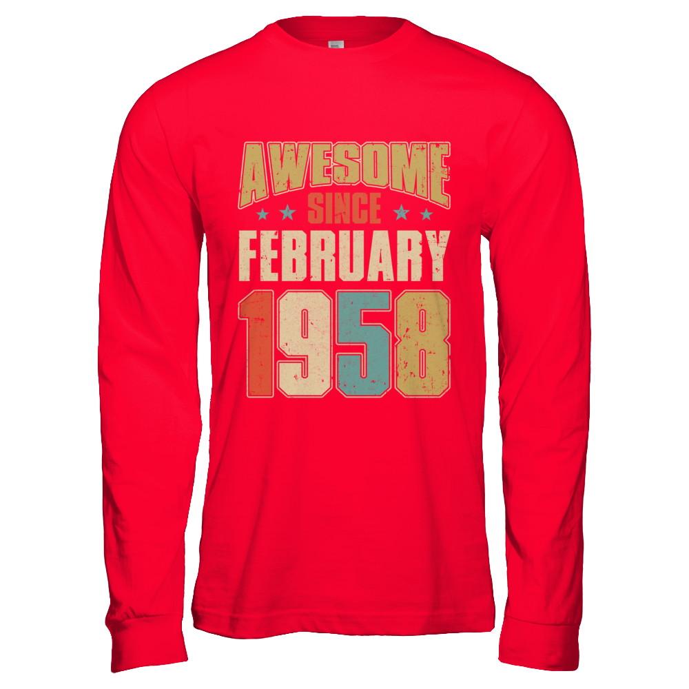 Vintage Retro Awesome Since February 1958 63th Birthday-T-Shirt & Hoodie-Long Sleeve T-Shirt-Red
