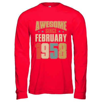 Vintage Retro Awesome Since February 1958 63th Birthday-T-Shirt & Hoodie-Long Sleeve T-Shirt-Red