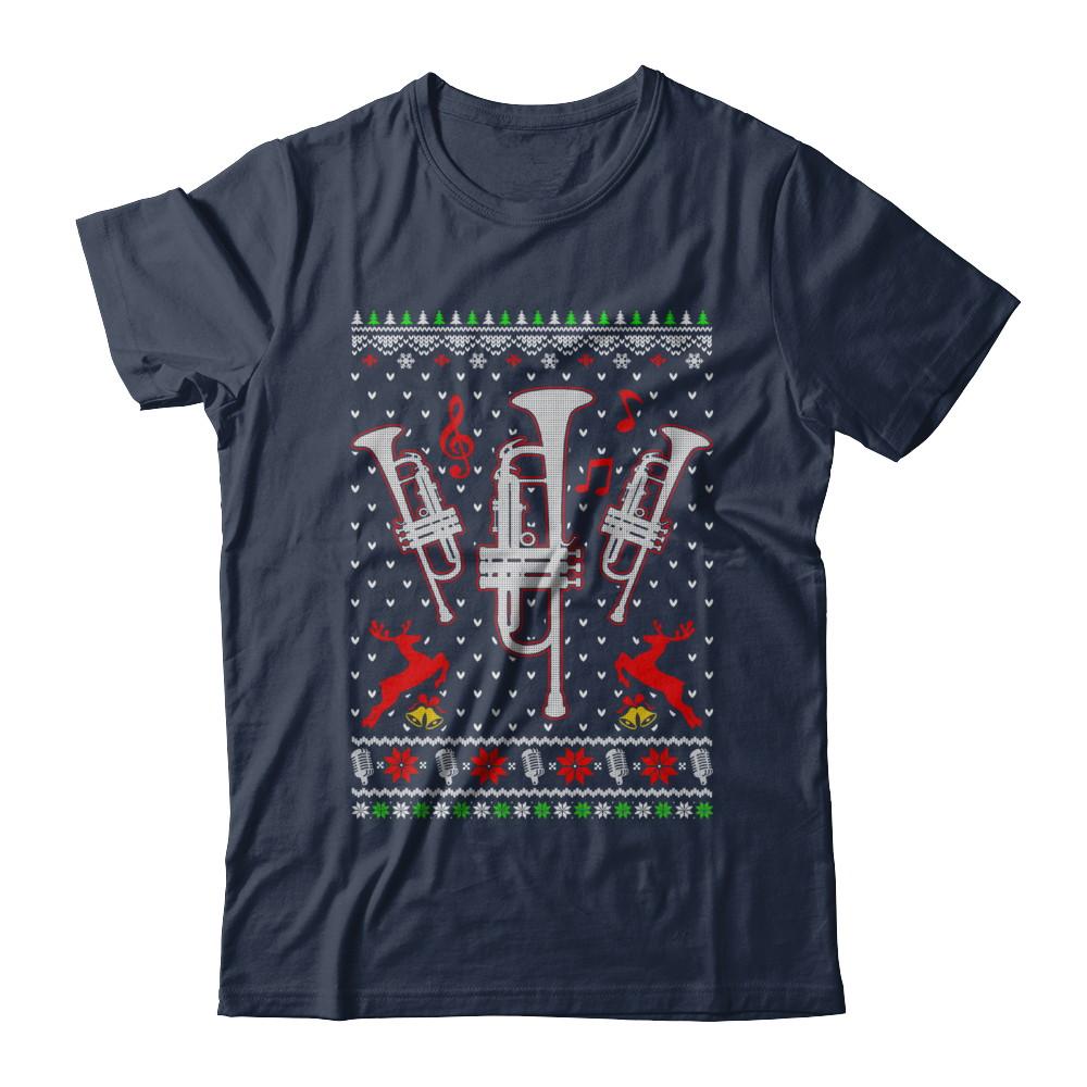 Santa Trumpet Ugly Christmas Sweater Gifts-T-Shirt & Sweatshirt-Classic T-Shirt-Navy