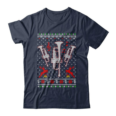 Santa Trumpet Ugly Christmas Sweater Gifts-T-Shirt & Sweatshirt-Classic T-Shirt-Navy