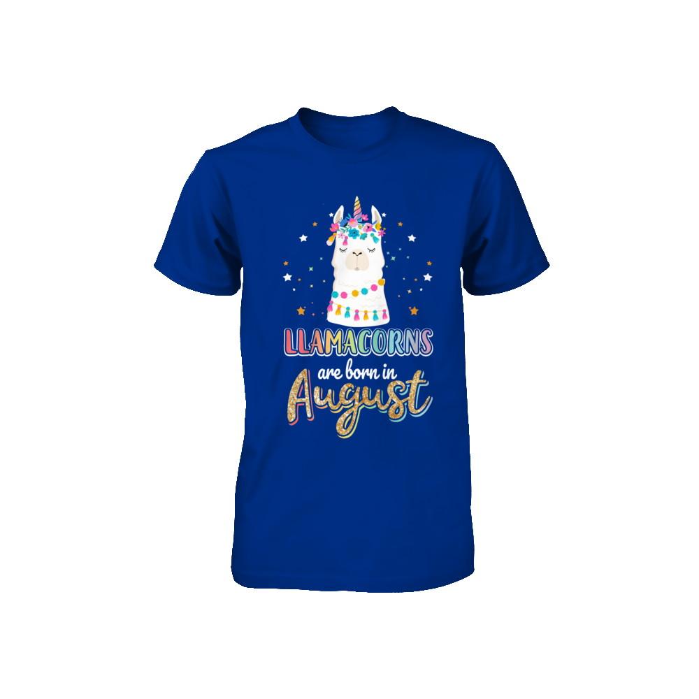 Llama Unicorn Llamacorns Born In August Birthday Gift Youth-Youth Shirt-