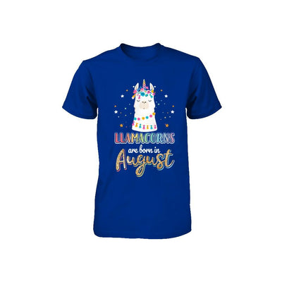 Llama Unicorn Llamacorns Born In August Birthday Gift Youth-Youth Shirt-