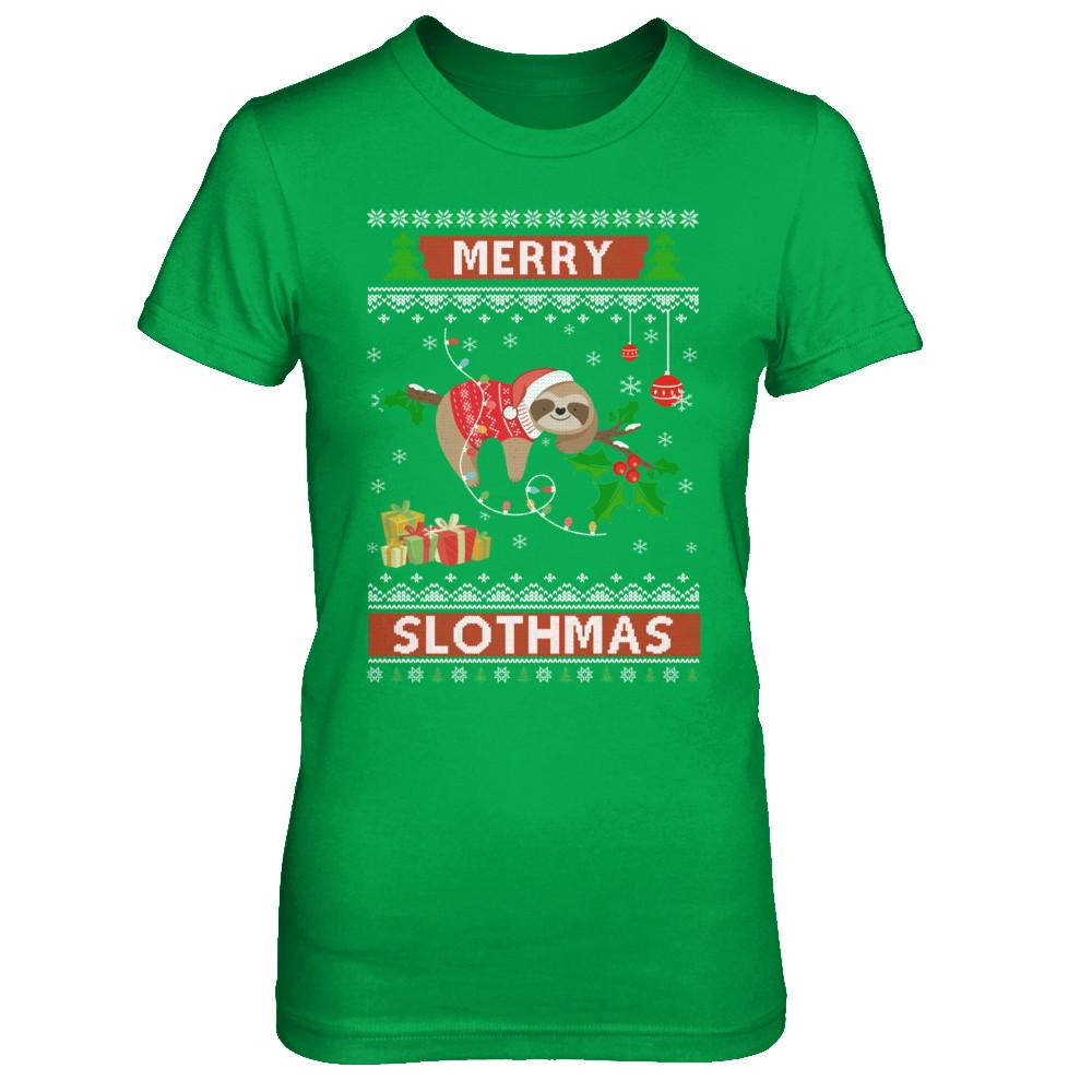 Merry Slothmas Funny Sloth Ugly Christmas Sweater-T-Shirt & Sweatshirt-Women's T-Shirt-Irish Green