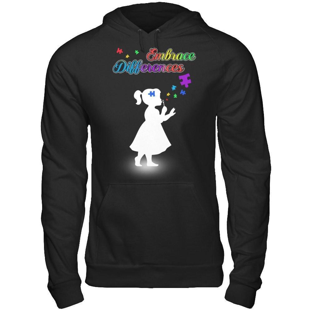 Autism Awareness Embrace Differences-T-Shirt & Hoodie-Pullover Hoodie-Black
