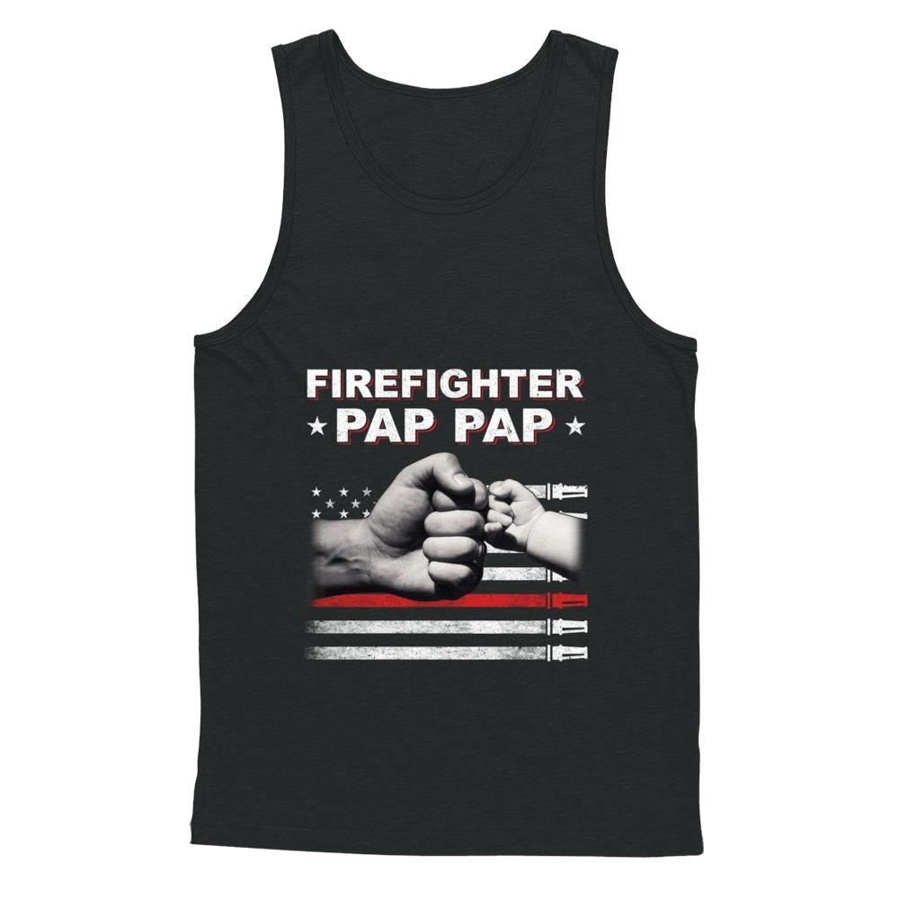 Firefighter Fireman Pap Pap American Flag Fathers Day-T-Shirt & Hoodie-Unisex Tank-Black