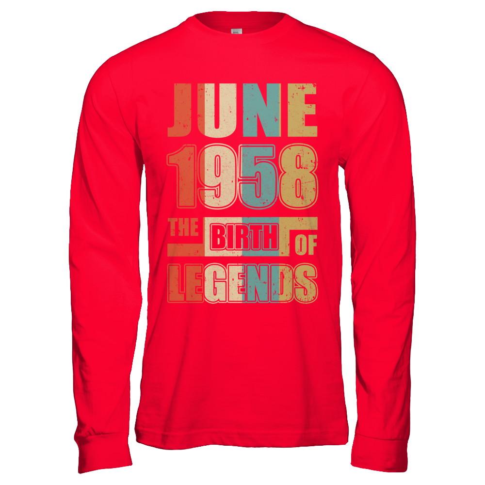 Vintage Retro June 1958 Birth Of Legends 63th Birthday-T-Shirt & Hoodie-Long Sleeve T-Shirt-Red
