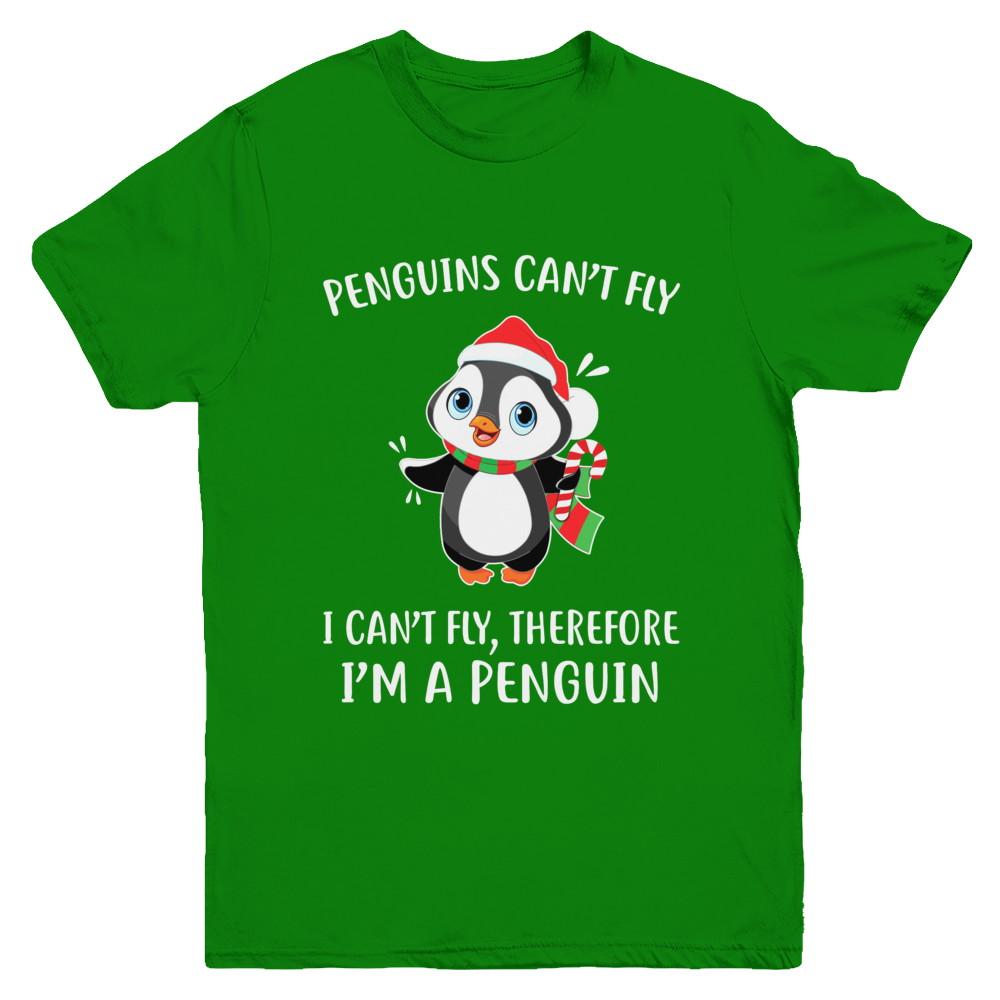 Funny Penguin I Can't Fly Christmas Gift Youth-Youth Shirt-Youth T-Shirt-Irish Green