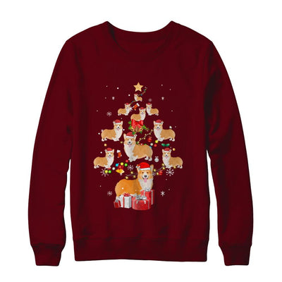 Cute Corgi Christmas Tree Dogs Lover-T-Shirt & Sweatshirt-Crewneck Sweatshirt-Maroon