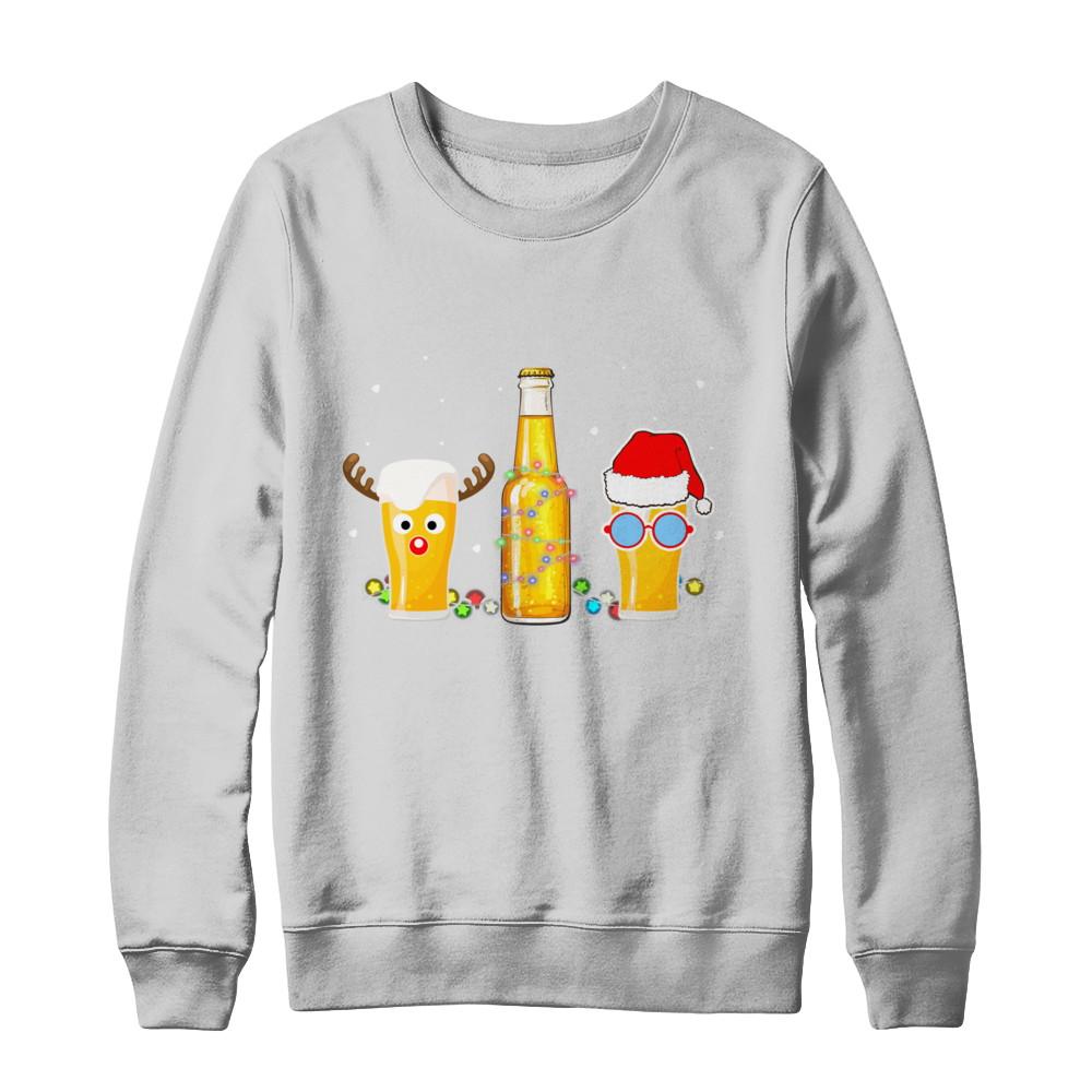 Xmas Merry Christmas Drinking Beer Gift-T-Shirt & Sweatshirt-Crewneck Sweatshirt-White