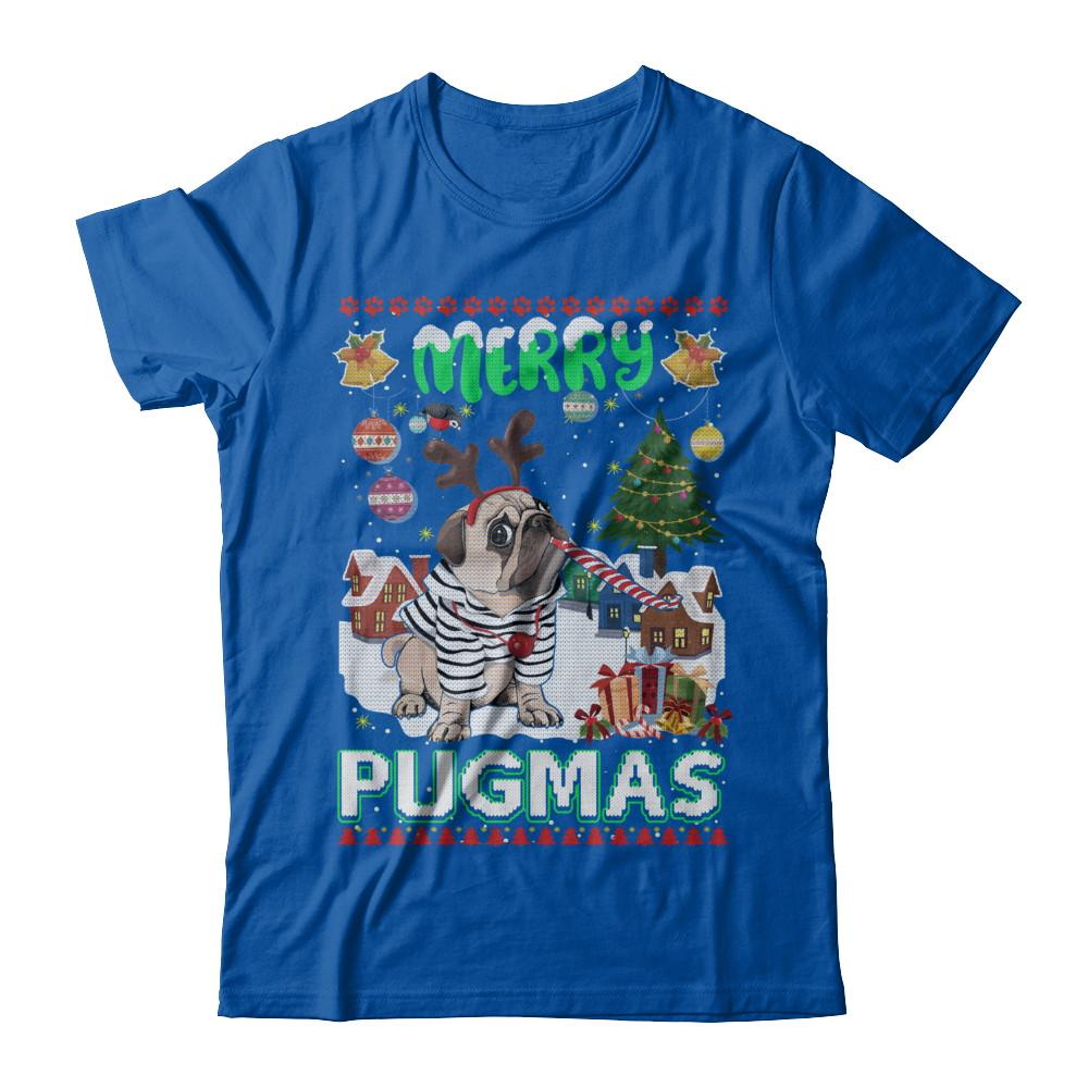 Cute Pug Christmas Merry Pugmas Ugly Sweater Christmas-T-Shirt & Sweatshirt-Premium T-Shirt-Royal