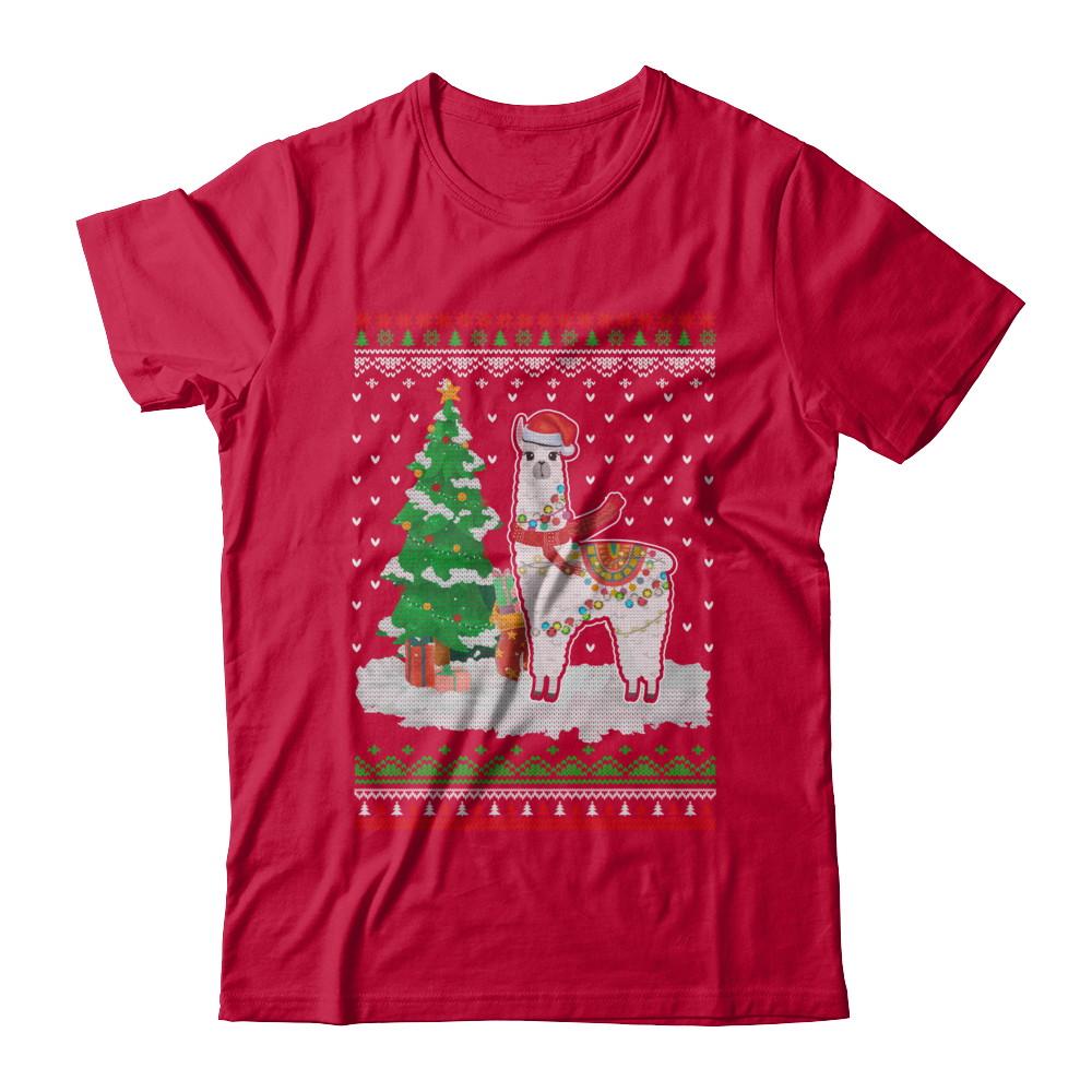 Xmas Alpaca Llama Santa Hat Ugly Christmas Sweater-T-Shirt & Sweatshirt-Classic T-Shirt-Red