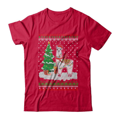 Xmas Alpaca Llama Santa Hat Ugly Christmas Sweater-T-Shirt & Sweatshirt-Classic T-Shirt-Red