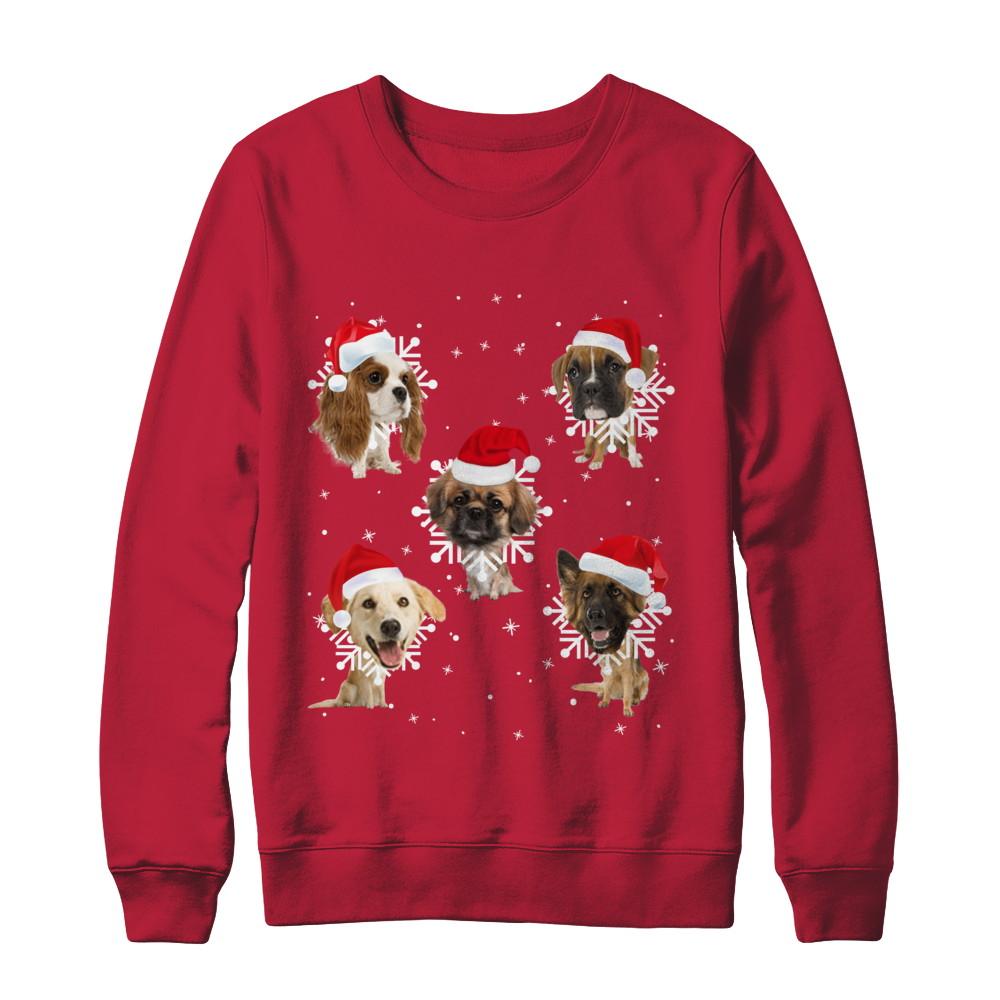 Cute Dog's Christmas Snowflakes Cat Claus-T-Shirt & Sweatshirt-Crewneck Sweatshirt-Red