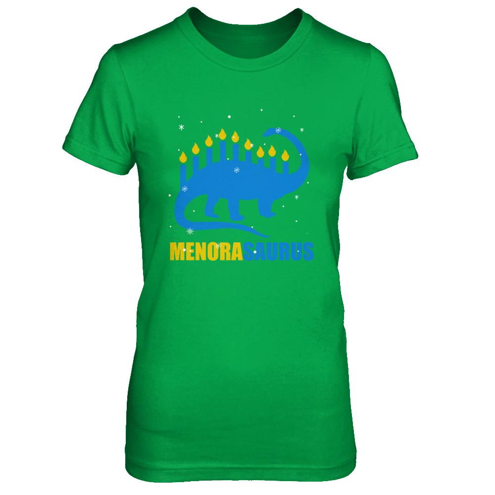Funny Hanukkah Dinosaur Menorah Brontosaurus Menorasaurus-T-Shirt & Sweatshirt-Women's T-Shirt-Irish Green