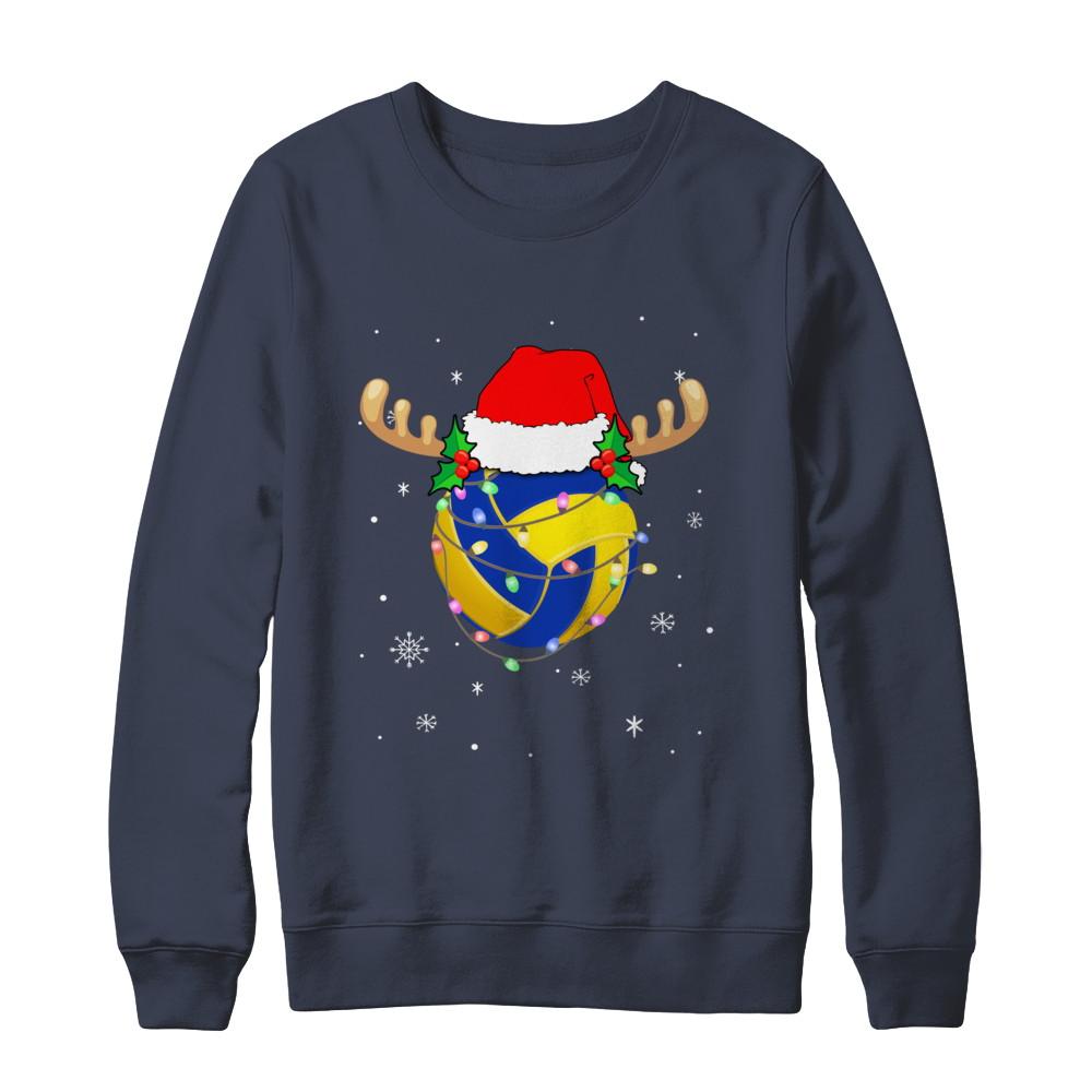 Santa Hat Volleyball Reindeer Christmas Gifts-T-Shirt & Sweatshirt-Crewneck Sweatshirt-Navy