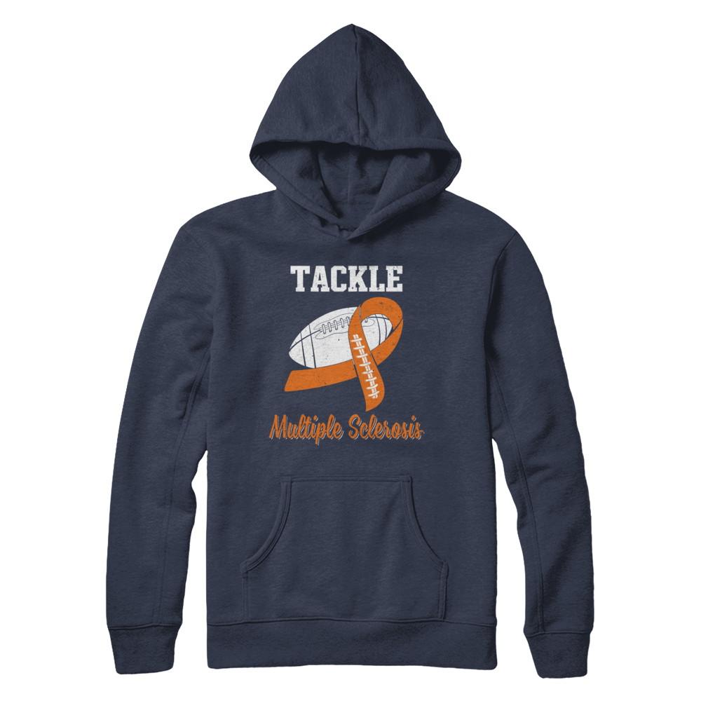 Football Survivor Tackle Orange Multiple Sclerosis Awareness-T-Shirt & Hoodie-Pullover Hoodie-Navy