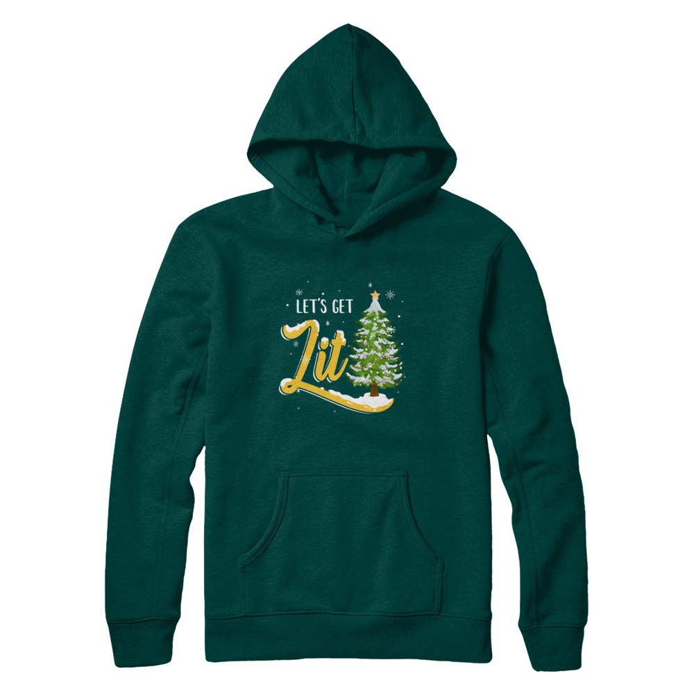 Let's Get Lit Funny Christmas Tree Drinking Beer-T-Shirt & Sweatshirt-Pullover Hoodie-Deep Forest