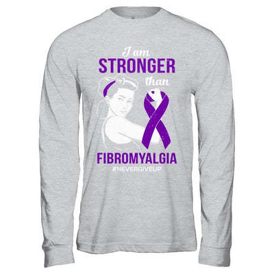 I Am Stronger Than Fibromyalgia Awareness Support-T-Shirt & Hoodie-Long Sleeve T-Shirt-Sport Grey
