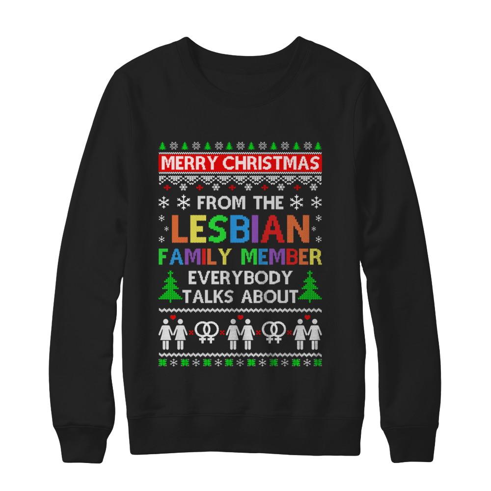 LGBT Merry Christmas From Lesbian Aunt Family Ugly Sweater-T-Shirt & Sweatshirt-Crewneck Sweatshirt-Black