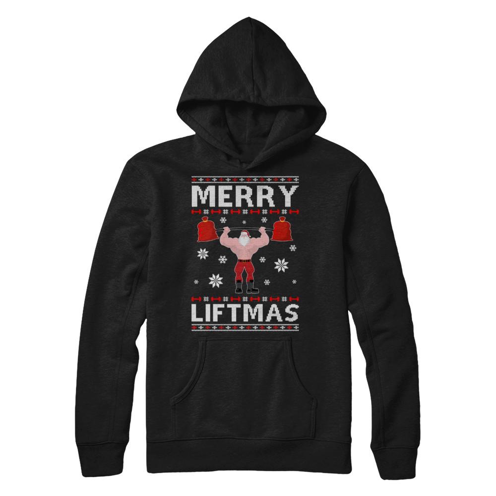 Christmas Merry Liftmas Santa Fitness Gym Ugly Sweater-T-Shirt & Sweatshirt-Pullover Hoodie-Black