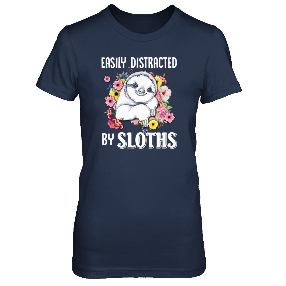 Easily Distracted By Sloths-T-Shirt & Tank Top-Women's T-Shirt-Navy