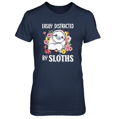 Easily Distracted By Sloths-T-Shirt & Tank Top-Women's T-Shirt-Navy