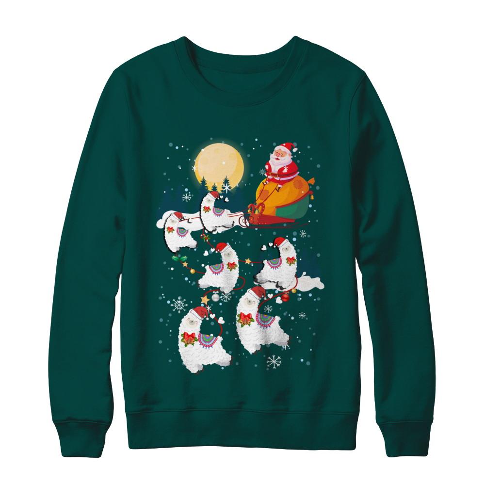 Funny Christmas Llama Alpaca Reindeer Lover Santa Gift-T-Shirt & Sweatshirt-Crewneck Sweatshirt-Deep Forest