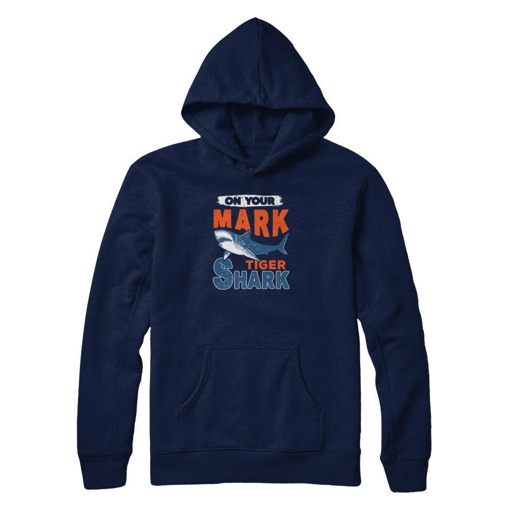 On Your Mark Tiger Shark Distressed-T-Shirt & Tank Top-Pullover Hoodie-Navy
