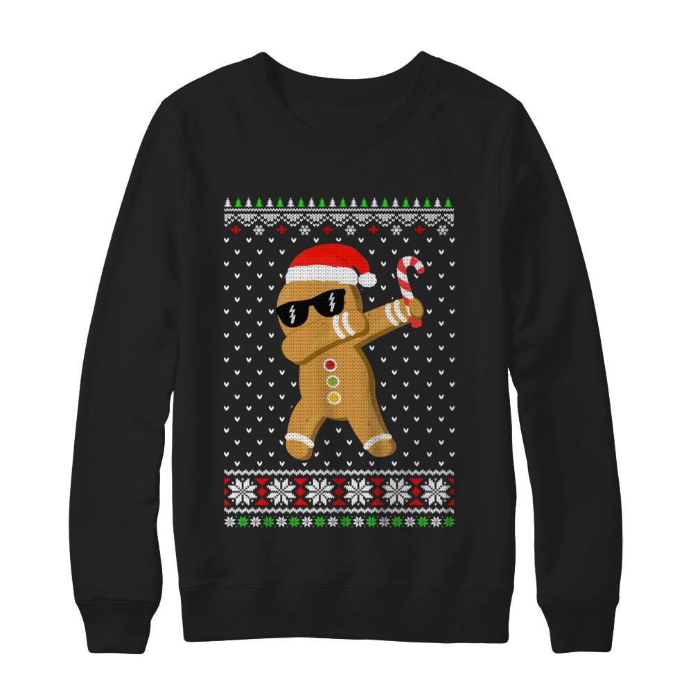 Dabbing Gingerbread Man Ugly Christmas Sweater-T-Shirt & Sweatshirt-Crewneck Sweatshirt-Black