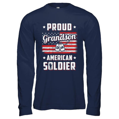 Proud Grandson Of A Soldier Army Papa Veteran-T-Shirt & Hoodie-Long Sleeve T-Shirt-Navy