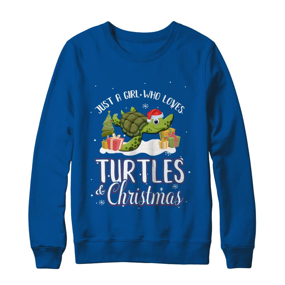 Just A Girl Who Loves Turtles And Christmas-T-Shirt & Sweatshirt-Crewneck Sweatshirt-Deep Royal
