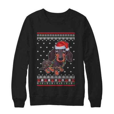 Dachshund Christmas Ugly Sweater Lights Dog Xmas Gift-T-Shirt & Sweatshirt-Crewneck Sweatshirt-Black