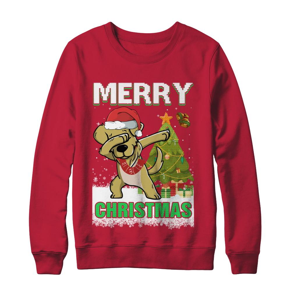 Cute Golden Retriever Claus Merry Christmas Ugly Sweater-T-Shirt & Sweatshirt-Crewneck Sweatshirt-Red