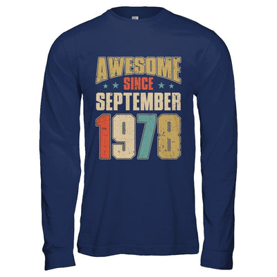 Vintage Retro Awesome Since September 1978 43th Birthday-T-Shirt & Hoodie-Long Sleeve T-Shirt-Navy
