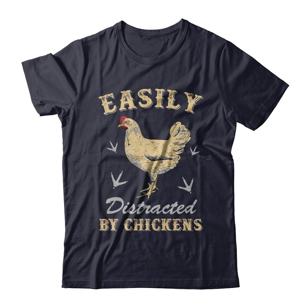 Easily Distracted By Chickens Farmers-T-Shirt & Hoodie-Premium T-Shirt-Midnight Navy