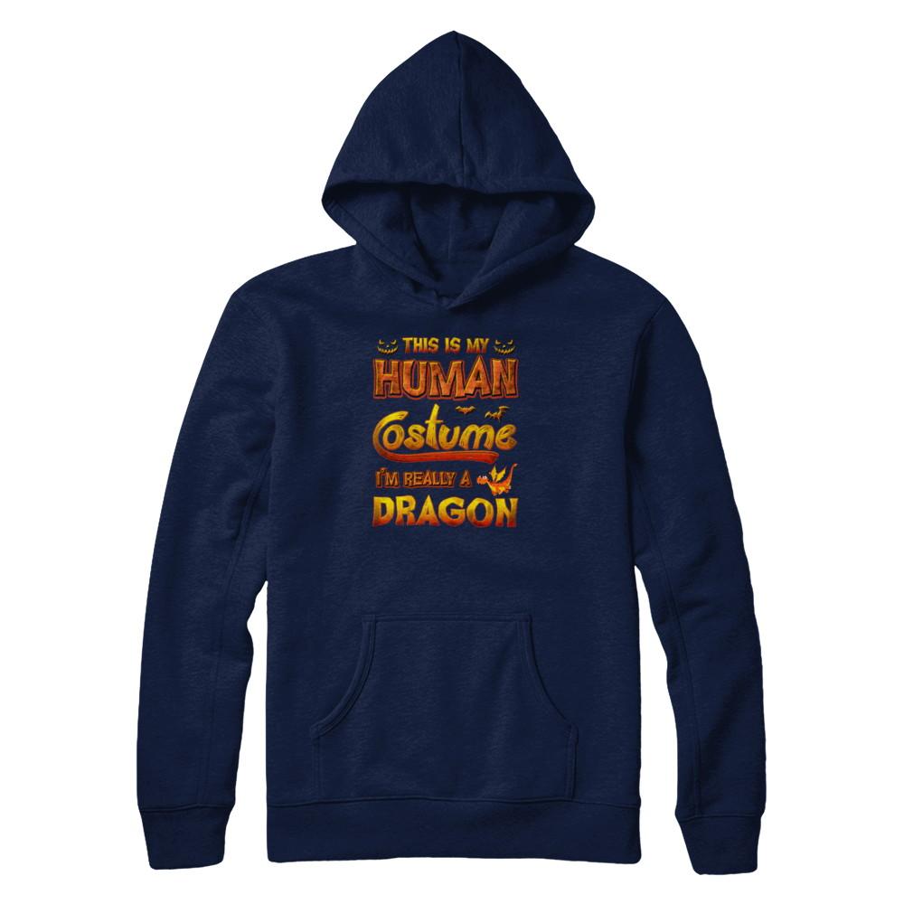 Dragon Halloween My Human Costume I'm Really A Dragon-T-Shirt & Tank Top-Pullover Hoodie-Navy