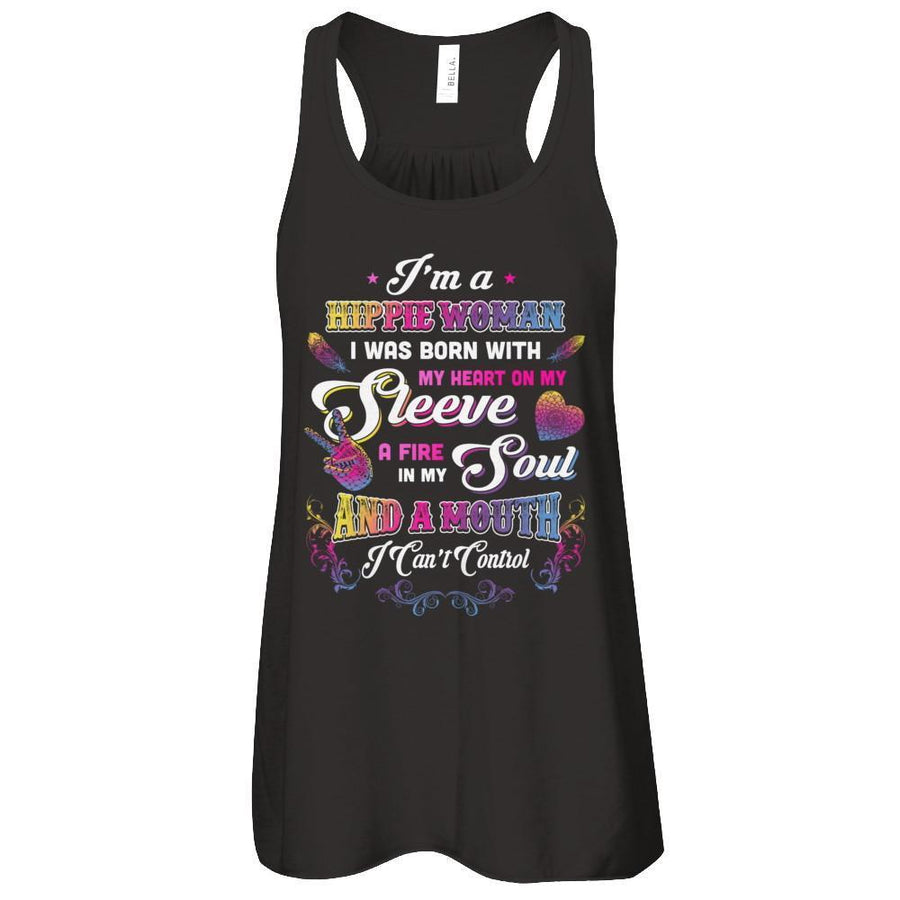 I'm A Hippie Woman I Was Born With My Heart-T-Shirt & Tank Top-Women's Flowy Racerback Tank-Black