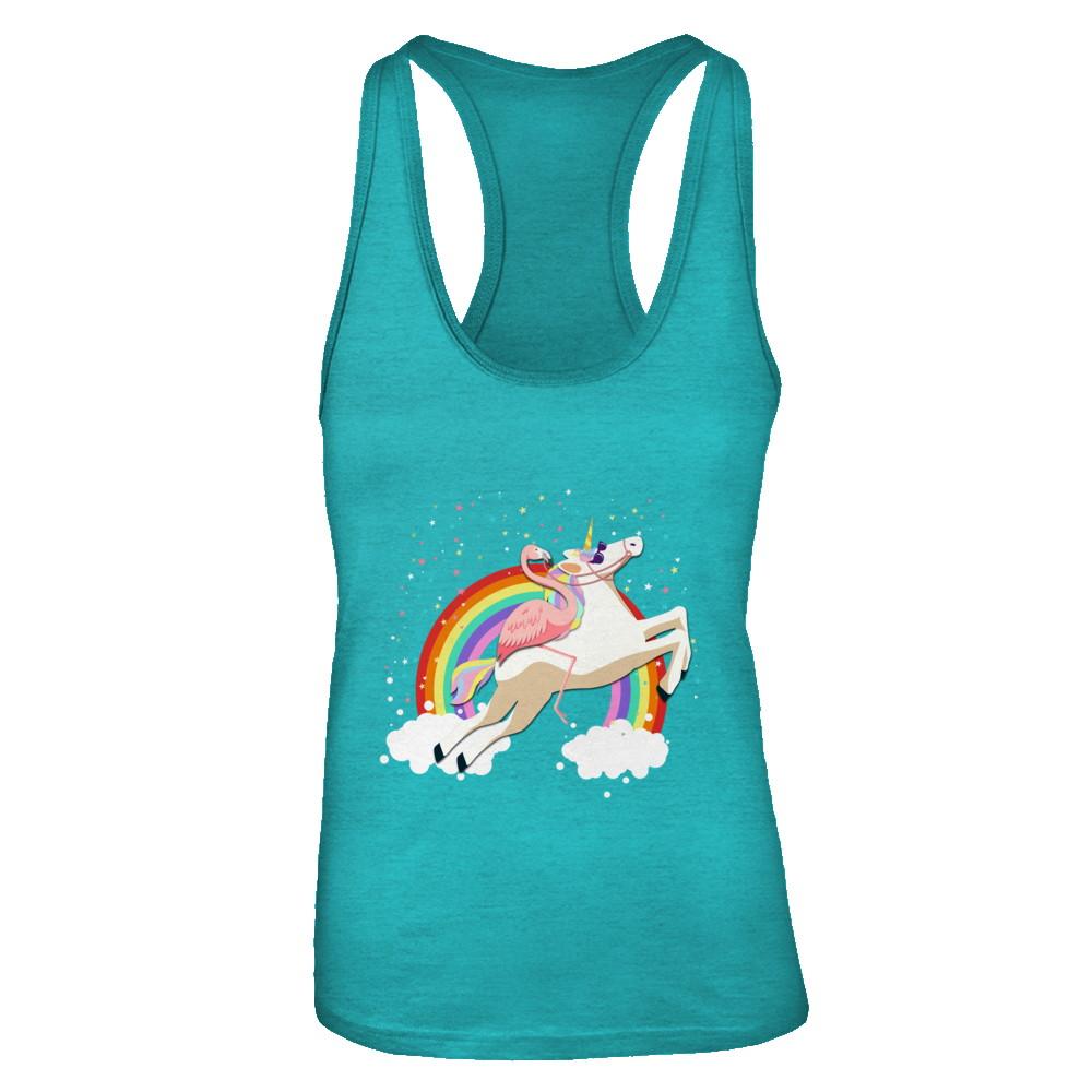 Flamingo Pink Bird Riding Unicorn-T-Shirt & Tank Top-Women's Ideal Racerback Tank-Tahiti Blue