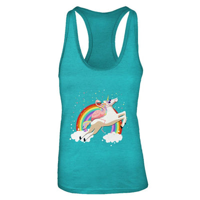 Flamingo Pink Bird Riding Unicorn-T-Shirt & Tank Top-Women's Ideal Racerback Tank-Tahiti Blue