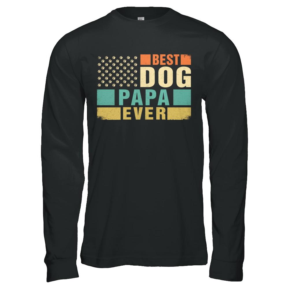 Vintage Retro BEST DOG PAPA EVER American Flag Fathers Day-T-Shirt & Hoodie-Long Sleeve T-Shirt-Black
