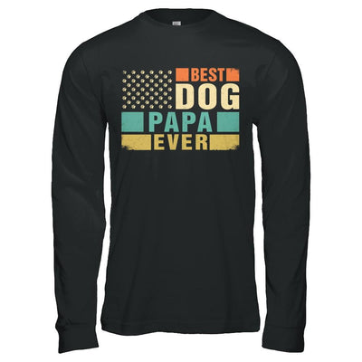 Vintage Retro BEST DOG PAPA EVER American Flag Fathers Day-T-Shirt & Hoodie-Long Sleeve T-Shirt-Black