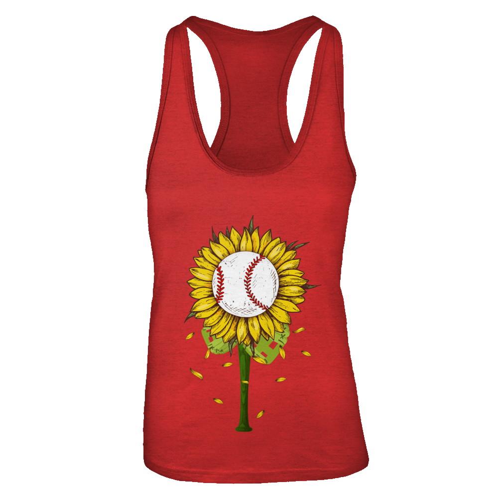 Sunflower Baseball Mom Daughter Lover Gift-T-Shirt & Tank Top-Women's Ideal Racerback Tank-Red