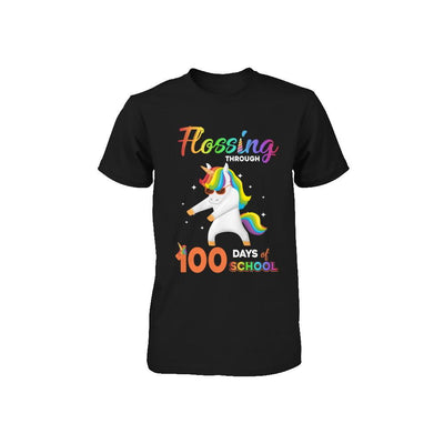 Flossing through 100 Days of School Unicorn Girl Youth-Youth Shirt-Toddler T-Shirt-Black