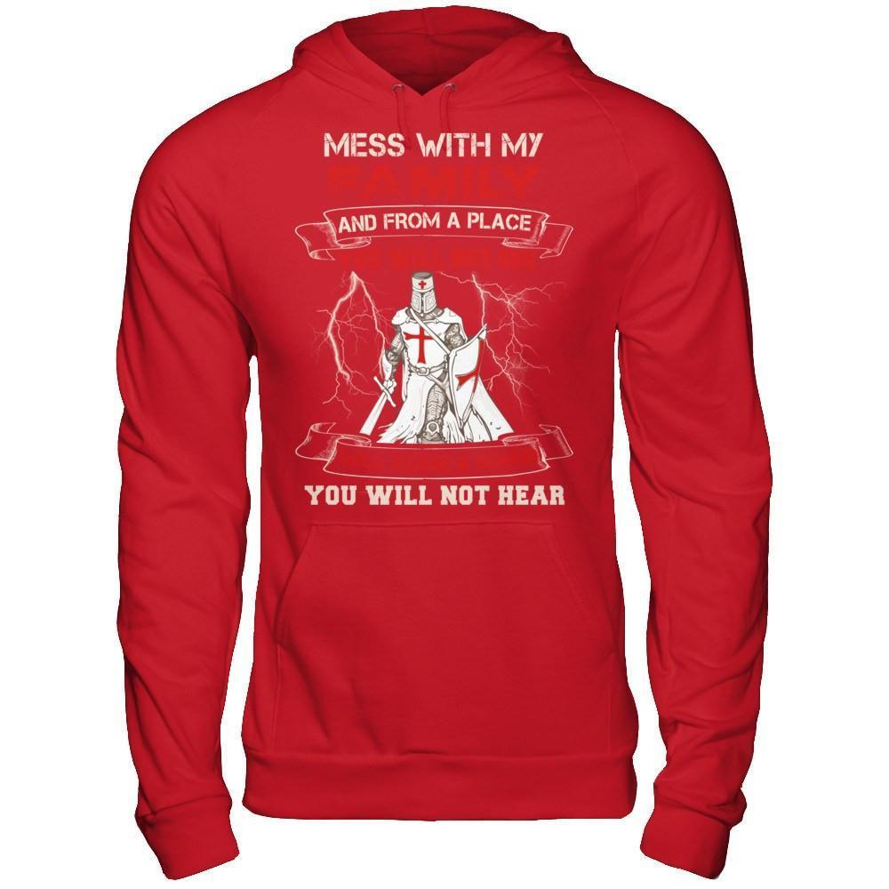 Knight Templar Mess With My Family And From A Place You Will Not See-T-Shirt & Hoodie-Pullover Hoodie-Red