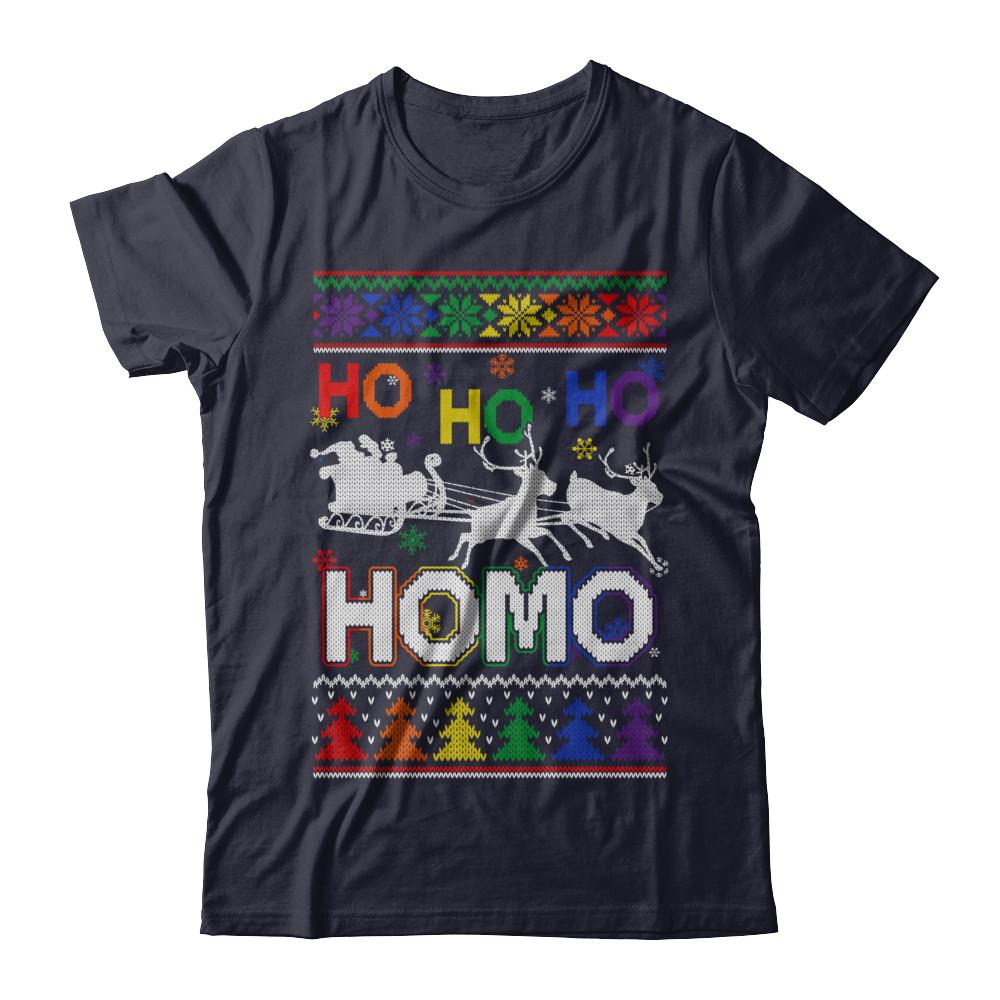 Ho Ho Ho Homo Santa LGBT Gay Ugly Christmas Sweater-T-Shirt & Sweatshirt-Premium T-Shirt-Midnight Navy