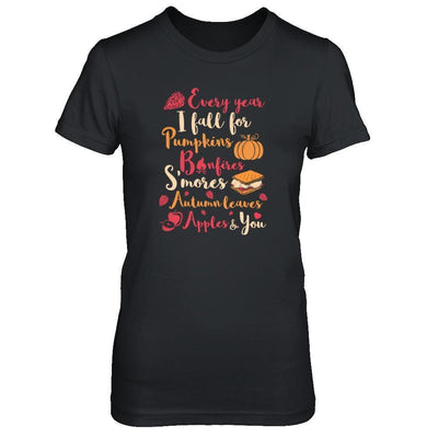 Every Year I Fall For Pumpkins Bonfires S'mores Autumn-T-Shirt & Tank Top-Women's T-Shirt-Black
